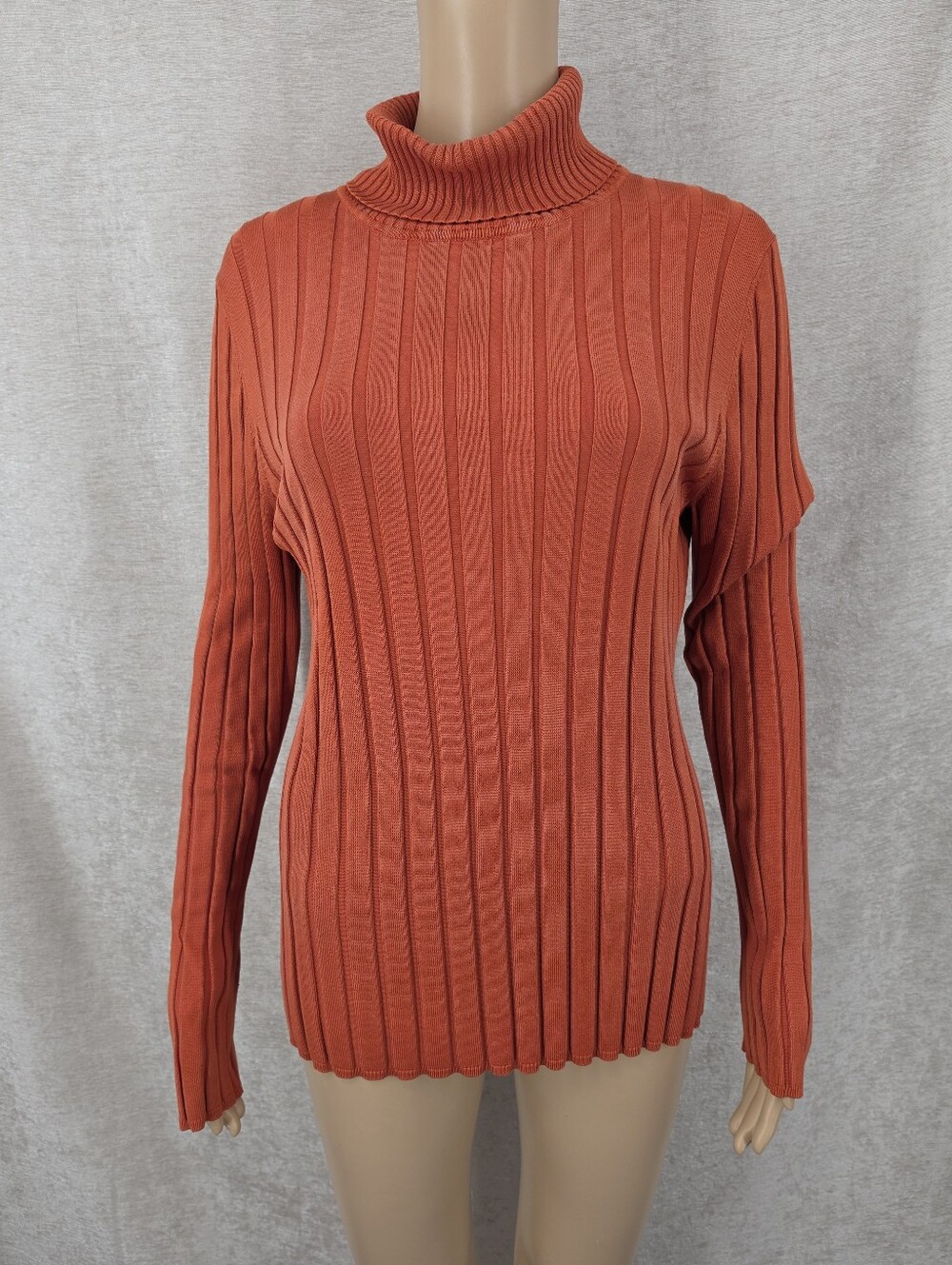 Vintage Y2K Silk Blend Rust Orange Wide Ribbed Turtleneck Sweater WITH REPAIRS